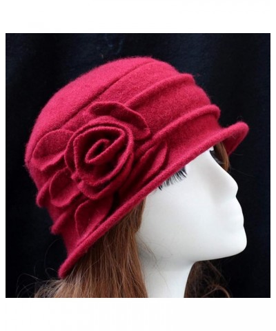 Womens Bucket Hat Winter Floral Hat Vintage Cloche Winter Hat Trendy Fisherman Hats for Teen Girls 2-red $8.34 Sun Hats