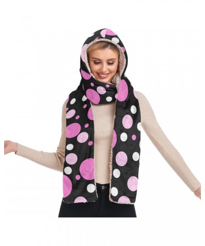 Women Winter Warm Hoodie Hat Scarf Gloves Pocket Warm Hat Pink Polka Dot Long Scarf Wraps $17.97 Scarves