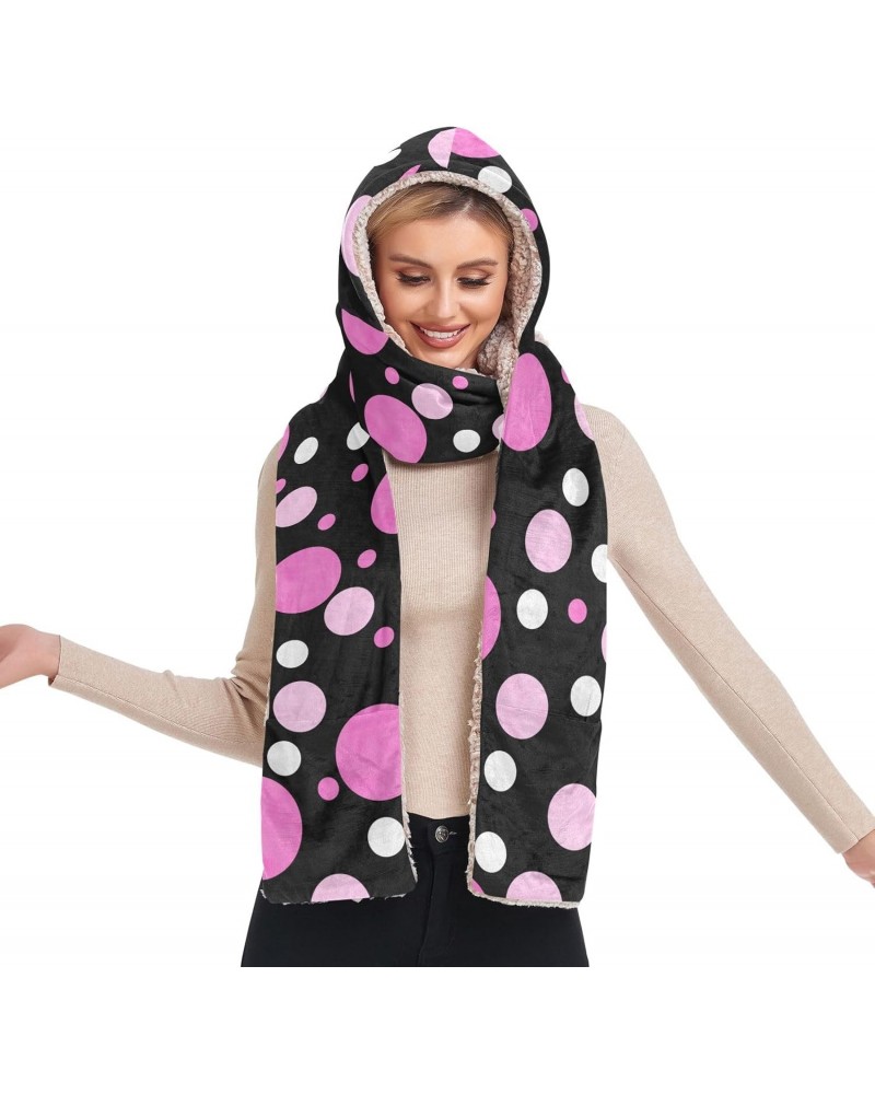 Women Winter Warm Hoodie Hat Scarf Gloves Pocket Warm Hat Pink Polka Dot Long Scarf Wraps $17.97 Scarves