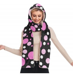 Women Winter Warm Hoodie Hat Scarf Gloves Pocket Warm Hat Pink Polka Dot Long Scarf Wraps $17.97 Scarves