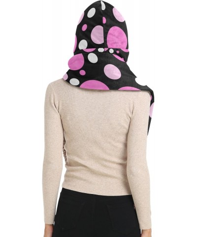 Women Winter Warm Hoodie Hat Scarf Gloves Pocket Warm Hat Pink Polka Dot Long Scarf Wraps $17.97 Scarves