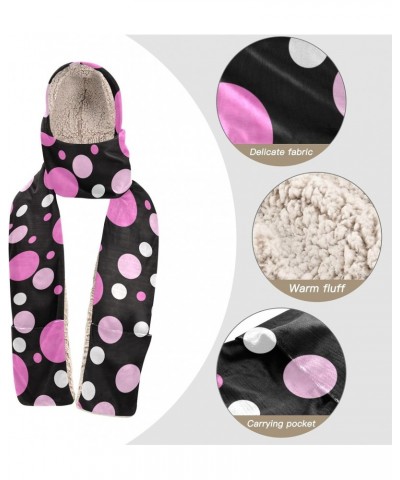 Women Winter Warm Hoodie Hat Scarf Gloves Pocket Warm Hat Pink Polka Dot Long Scarf Wraps $17.97 Scarves