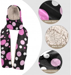 Women Winter Warm Hoodie Hat Scarf Gloves Pocket Warm Hat Pink Polka Dot Long Scarf Wraps $17.97 Scarves