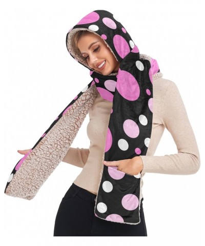 Women Winter Warm Hoodie Hat Scarf Gloves Pocket Warm Hat Pink Polka Dot Long Scarf Wraps $17.97 Scarves