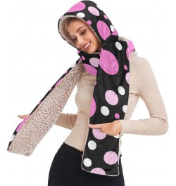 Women Winter Warm Hoodie Hat Scarf Gloves Pocket Warm Hat Pink Polka Dot Long Scarf Wraps $17.97 Scarves