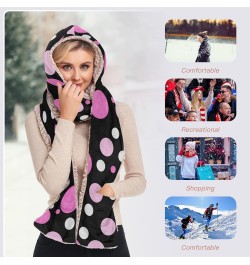 Women Winter Warm Hoodie Hat Scarf Gloves Pocket Warm Hat Pink Polka Dot Long Scarf Wraps $17.97 Scarves