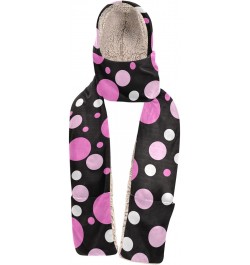 Women Winter Warm Hoodie Hat Scarf Gloves Pocket Warm Hat Pink Polka Dot Long Scarf Wraps $17.97 Scarves