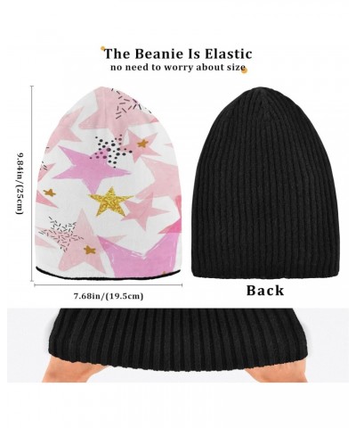 Christmas Pink Gold Stars Beanie Hat Men Slouchy Skull Cap Warm Knit Women Winter Cuffed Plain Hat $18.14 Skullies & Beanies