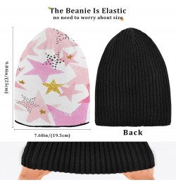 Christmas Pink Gold Stars Beanie Hat Men Slouchy Skull Cap Warm Knit Women Winter Cuffed Plain Hat $18.14 Skullies & Beanies