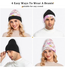 Christmas Pink Gold Stars Beanie Hat Men Slouchy Skull Cap Warm Knit Women Winter Cuffed Plain Hat $18.14 Skullies & Beanies