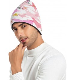 Christmas Pink Gold Stars Beanie Hat Men Slouchy Skull Cap Warm Knit Women Winter Cuffed Plain Hat $18.14 Skullies & Beanies