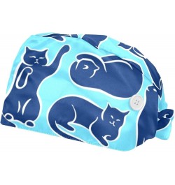 2 Pack Bouffant Caps Cartoon Cat Print Pattern Ponytail Scrub Cap with Buttons Adjustable Working Hats, Multicoloured Color 7...