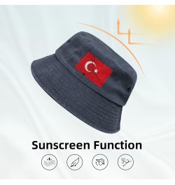 Flag of Turkey Texture Effect Bucket Hat for Men Women Outdoor Washed Cotton Sun Hats Travel Beach Hat Navy Blue $12.19 Bucke...