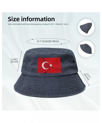 Flag of Turkey Texture Effect Bucket Hat for Men Women Outdoor Washed Cotton Sun Hats Travel Beach Hat Navy Blue $12.19 Bucke...