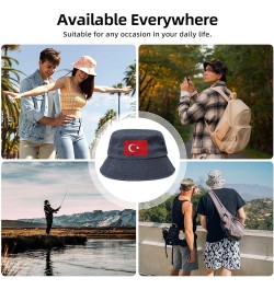 Flag of Turkey Texture Effect Bucket Hat for Men Women Outdoor Washed Cotton Sun Hats Travel Beach Hat Navy Blue $12.19 Bucke...