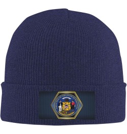 Seal of Wisconsin Knitted Hat Acrylic Cold Weather Hat Warm Brimless hat Elastic Force Caps Navy Blue $13.17 Skullies & Beanies