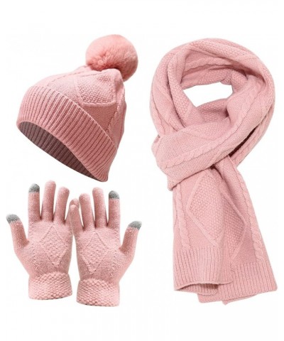 Warm Knit Scarf Gloves Winter Cycling Men Adult Skiing Hat Sets Hat Women Windproof Loose Knit Winter Hat Christmas Hat Pink ...