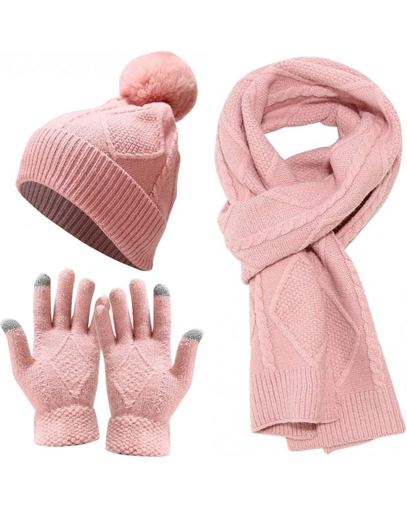 Warm Knit Scarf Gloves Winter Cycling Men Adult Skiing Hat Sets Hat Women Windproof Loose Knit Winter Hat Christmas Hat Pink ...