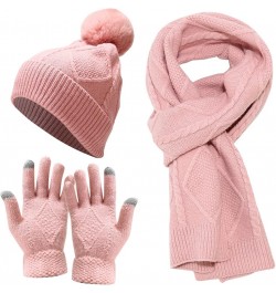 Warm Knit Scarf Gloves Winter Cycling Men Adult Skiing Hat Sets Hat Women Windproof Loose Knit Winter Hat Christmas Hat Pink ...