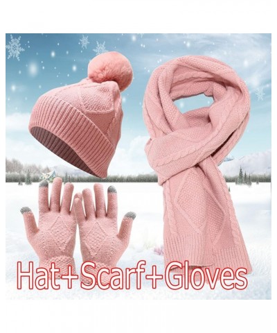 Warm Knit Scarf Gloves Winter Cycling Men Adult Skiing Hat Sets Hat Women Windproof Loose Knit Winter Hat Christmas Hat Pink ...