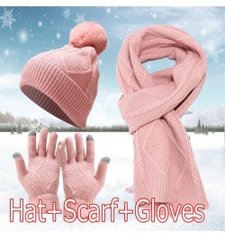 Warm Knit Scarf Gloves Winter Cycling Men Adult Skiing Hat Sets Hat Women Windproof Loose Knit Winter Hat Christmas Hat Pink ...