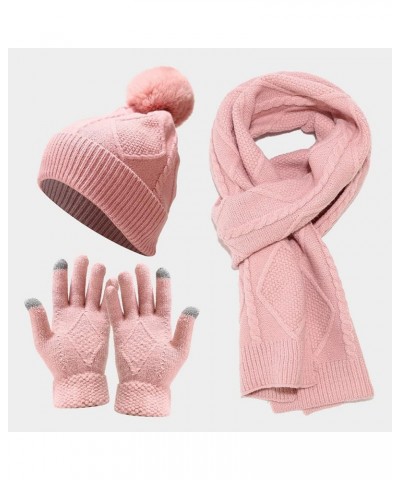 Warm Knit Scarf Gloves Winter Cycling Men Adult Skiing Hat Sets Hat Women Windproof Loose Knit Winter Hat Christmas Hat Pink ...