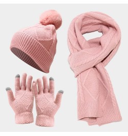 Warm Knit Scarf Gloves Winter Cycling Men Adult Skiing Hat Sets Hat Women Windproof Loose Knit Winter Hat Christmas Hat Pink ...