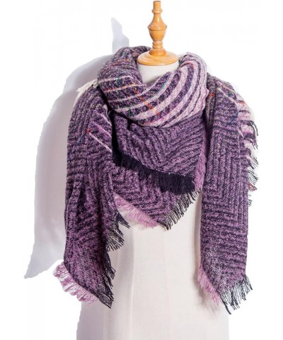 Women Autumn Scarves Women Warm Winter Fall Blanket Scarf Stylish Soft Chunky Checked Giant Scarves Shawl Cape Purple $8.08 S...