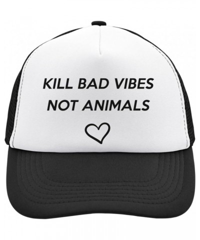 Kill Bad Vibes Not Animals Mesh Back Trucker Cap Adjustable Snapback Hat Casu White, Black, osz $24.39 Baseball Caps