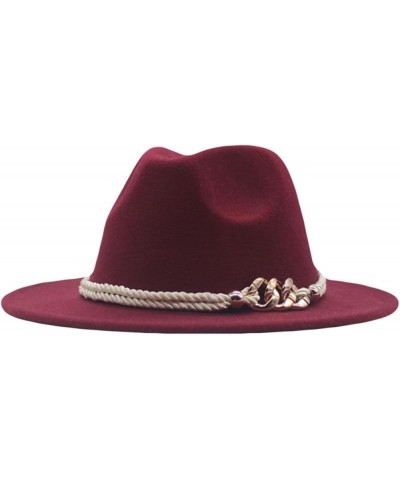 Classic Wool Fedora for Women Panama Jazz Hat Wide Floppy Bucket Fashion Elegant Belt Buckle Party Cap Red $16.74 Fedoras