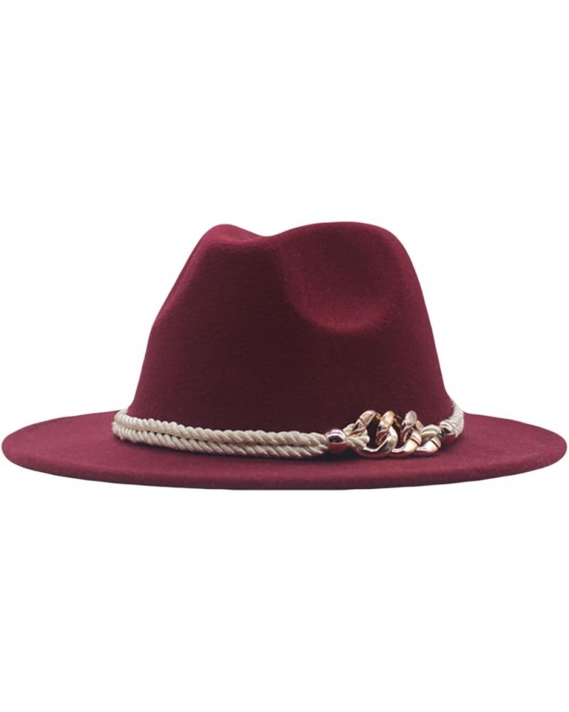 Classic Wool Fedora for Women Panama Jazz Hat Wide Floppy Bucket Fashion Elegant Belt Buckle Party Cap Red $16.74 Fedoras