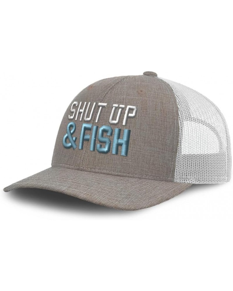 Trucker Baseball Cap Shut up & Fish Cotton Dad Hats for Men & Women Heather Khaki White $15.39 Baseball Caps