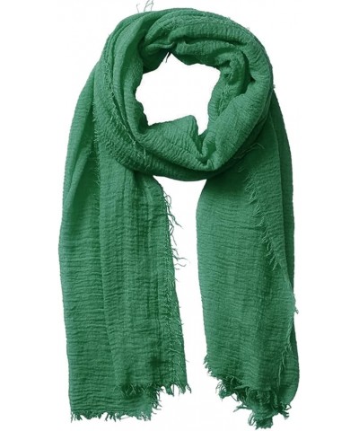 Summer Cotton Blend Crinkle Vintage Soft Scarf with Fringed Edges 35" × 70 Christmas Green $8.54 Scarves