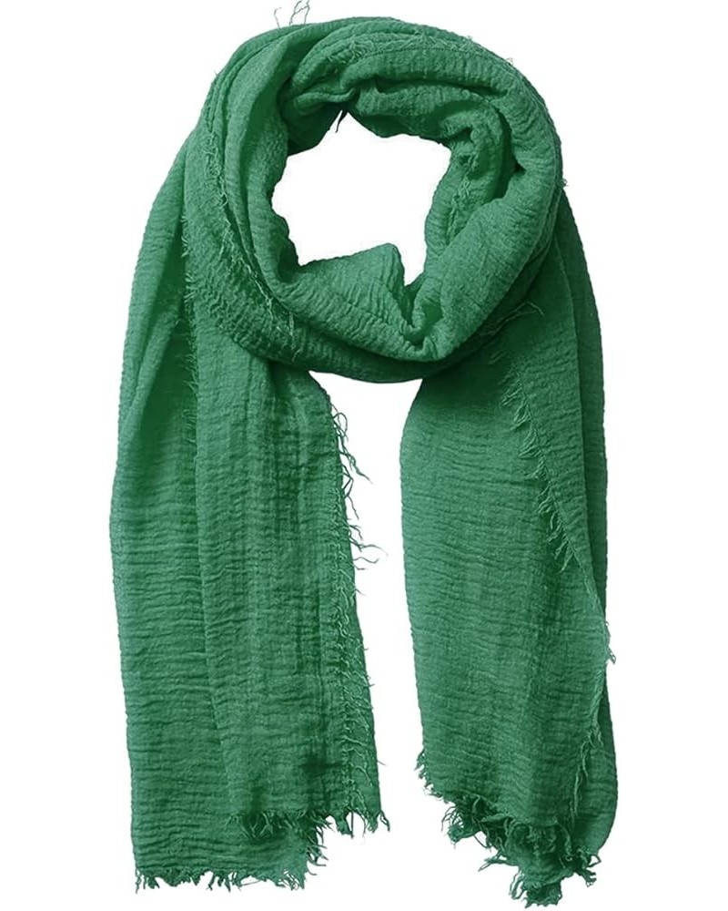 Summer Cotton Blend Crinkle Vintage Soft Scarf with Fringed Edges 35" × 70 Christmas Green $8.54 Scarves