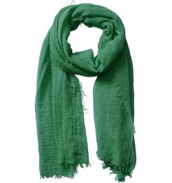 Summer Cotton Blend Crinkle Vintage Soft Scarf with Fringed Edges 35" × 70 Christmas Green $8.54 Scarves