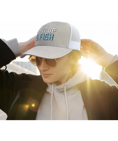 Trucker Baseball Cap Shut up & Fish Cotton Dad Hats for Men & Women Heather Khaki White $15.39 Baseball Caps