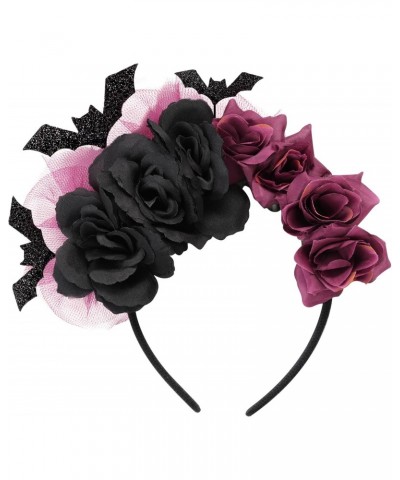 Halloween Headband for Women Halloween Bat Flower Veil Hair Hoop Purple and Black Halloween Headpiece Halloween Cosplay Dress...