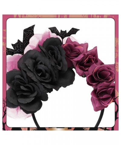 Halloween Headband for Women Halloween Bat Flower Veil Hair Hoop Purple and Black Halloween Headpiece Halloween Cosplay Dress...