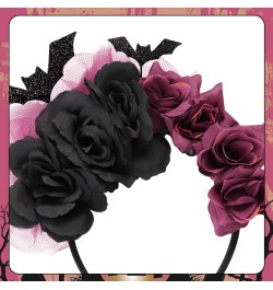 Halloween Headband for Women Halloween Bat Flower Veil Hair Hoop Purple and Black Halloween Headpiece Halloween Cosplay Dress...