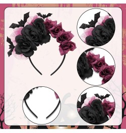 Halloween Headband for Women Halloween Bat Flower Veil Hair Hoop Purple and Black Halloween Headpiece Halloween Cosplay Dress...