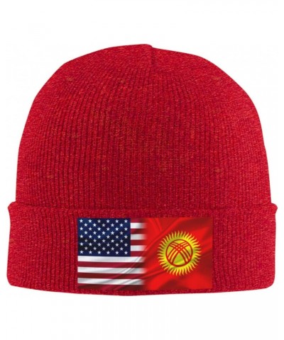 Kyrgyzstan America Flag Beanie Hat Skull Knit Warm Cap Women Men Soft Stretch for Winter7 Red $13.75 Skullies & Beanies