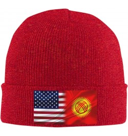 Kyrgyzstan America Flag Beanie Hat Skull Knit Warm Cap Women Men Soft Stretch for Winter7 Red $13.75 Skullies & Beanies