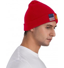 Kyrgyzstan America Flag Beanie Hat Skull Knit Warm Cap Women Men Soft Stretch for Winter7 Red $13.75 Skullies & Beanies