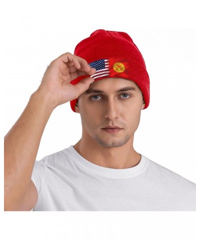 Kyrgyzstan America Flag Beanie Hat Skull Knit Warm Cap Women Men Soft Stretch for Winter7 Red $13.75 Skullies & Beanies