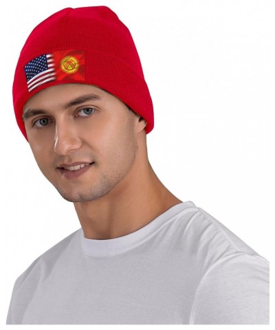 Kyrgyzstan America Flag Beanie Hat Skull Knit Warm Cap Women Men Soft Stretch for Winter7 Red $13.75 Skullies & Beanies