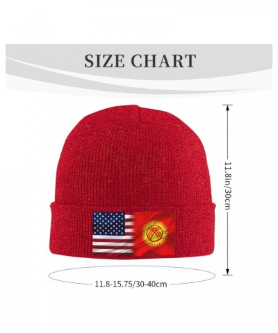 Kyrgyzstan America Flag Beanie Hat Skull Knit Warm Cap Women Men Soft Stretch for Winter7 Red $13.75 Skullies & Beanies