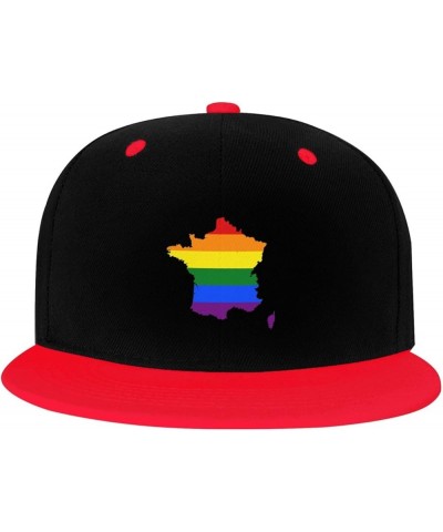 LGBT Flag Map of France Snapback Hat for Men Women Baseball Cap Trucker Flat Bill Hats Dad Caps Red $9.70 Baseball Caps