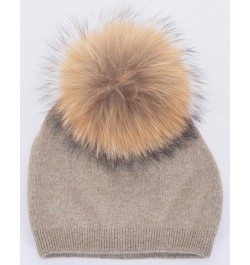 Women Cashmere Winter Slouchy Knit Beanie Hat with Real Fur Pom Pom Winter Beanie Knit Stocking Cap Ski Hat Khaki $21.72 Skul...