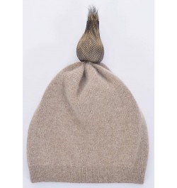 Women Cashmere Winter Slouchy Knit Beanie Hat with Real Fur Pom Pom Winter Beanie Knit Stocking Cap Ski Hat Khaki $21.72 Skul...