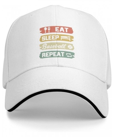 Eat Sleep Baseball Repeat Hat Funny Baseball Cap for Men Women Gift for Baseball Player Black White $11.00 Baseball Caps